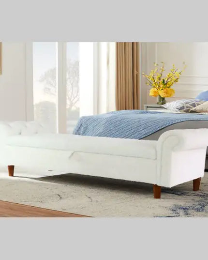 Beige Velvet Storage Sofa Stool