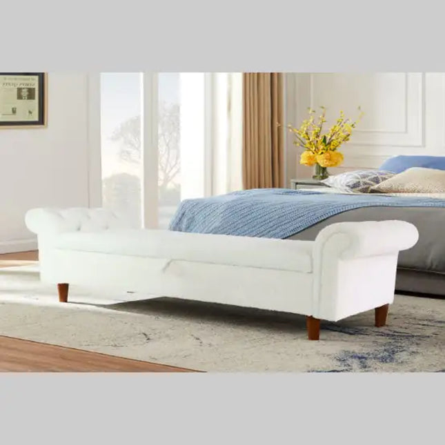 Beige Velvet Storage Sofa Stool