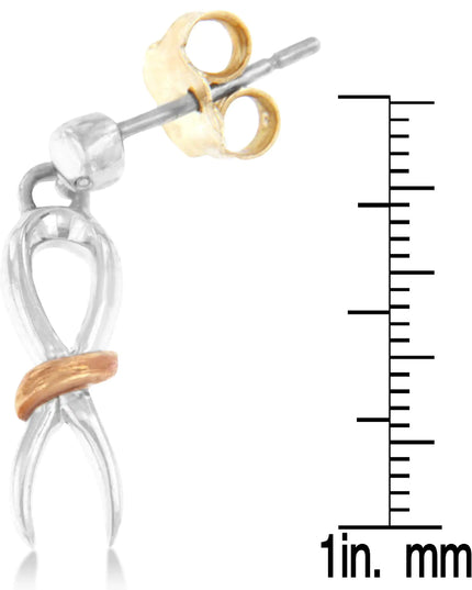 Two-Toned Sterling Silver Awareness Ribbon Dangle Earrings