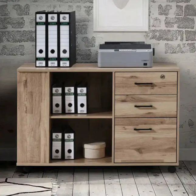 Black Oak 3-drawer Lateral File Cabinet, 39.37 In. W