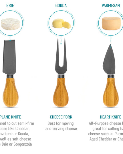 Bamboo Cheese Board Set - 12x8 Inch Charcuterie Tray With Magnetic Cutlery Storage