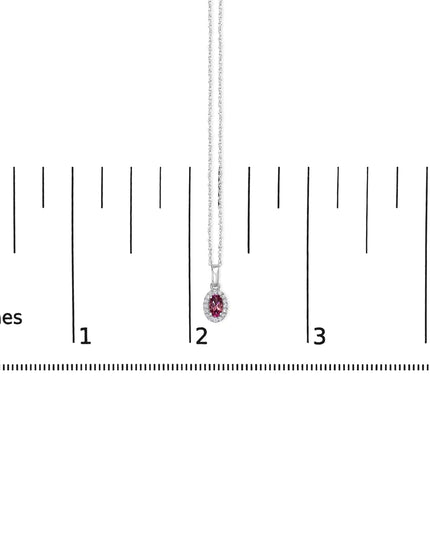 10K White Gold 5x3mm Gemstone and Diamond Accent Halo Oval Shape 18" Pendant Necklace (I-J Color, I1-I2 Clarity)