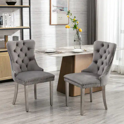 Contemporary Velvet Upholstered Dining Chair, Wood Frame, Chrome Legs