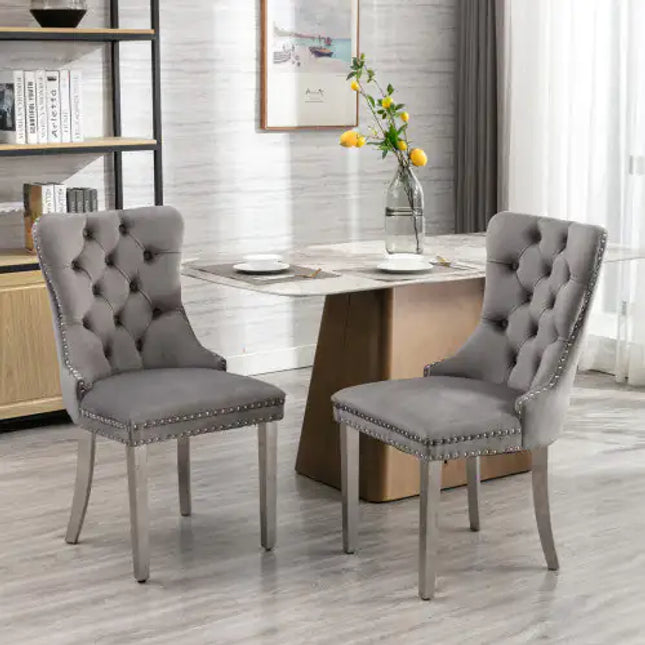 Contemporary Velvet Upholstered Dining Chair, Wood Frame, Chrome Legs