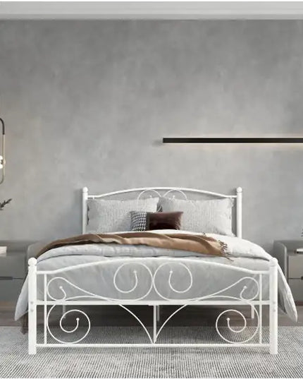 Queen Metal Bed Frame With Unique Flower Design