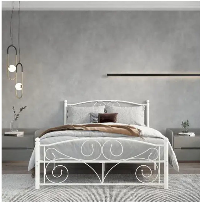 Queen Metal Bed Frame With Unique Flower Design