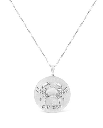 .925 Sterling Silver Diamond Accent Cancer Zodiac Design 18" Pendant Necklace Medallion (K-L Color, I1-I2 Clarity)