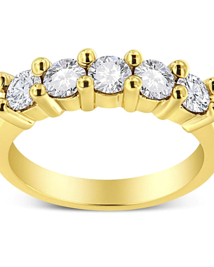 14K Yellow Gold Plated .925 Sterling Silver 1.0 Cttw Shared Prong-set Round Diamond 5 Stone Band Ring (J-K Color, I1-I2 Clarity)