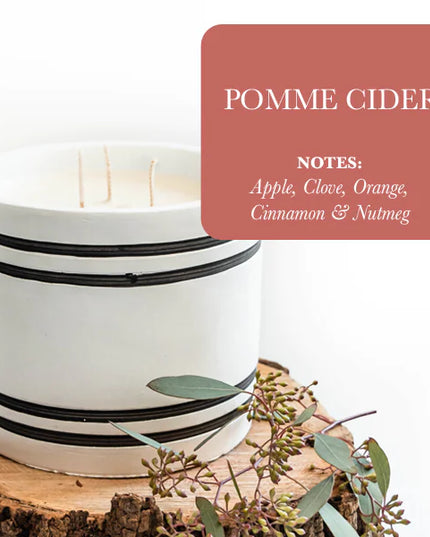Luxury Large Striped Stone Designer Candle - Pomme Cider
