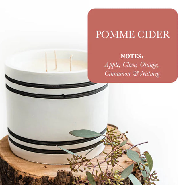Luxury Large Striped Stone Designer Candle - Pomme Cider
