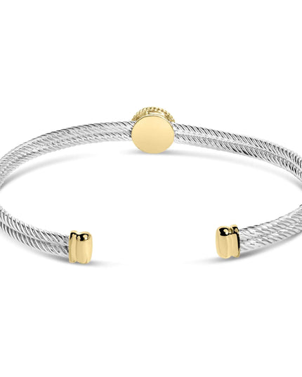 18K Yellow Gold Plated .925 Sterling Silver Diamond Accent  and Fleur Di Lis Medallion Bangle Bracelet (I-J Color, SI1-SI2 Clarity) - 7.25 Inches