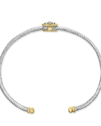 18K Yellow Gold Plated .925 Sterling Silver Diamond Accent  and Fleur Di Lis Medallion Bangle Bracelet (I-J Color, SI1-SI2 Clarity) - 7.25 Inches