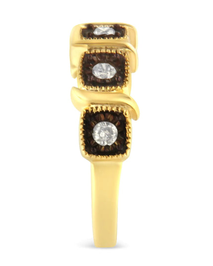 10K Yellow Gold Flashed .925 Sterling Silver Miracle-Set Diamond 5-Stone Ring Band (1/4 Cttw, J-K Color, I2-I3 Clarity)