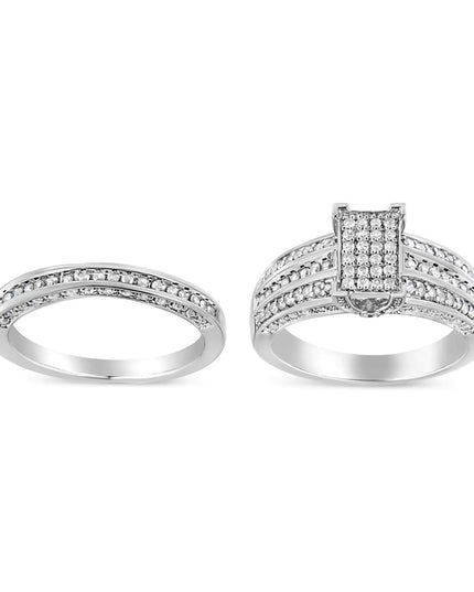 .925 Sterling Silver 3/4 Cttw Prong Set Round Diamond Composite Engagement Ring and Band Set (I-J Color, I3 Clarity)