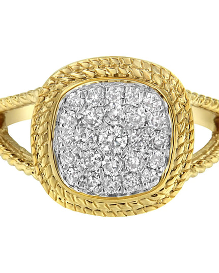 10K Yellow Gold Plated .925 Sterling Silver 1/2 Cttw Diamond Square Cushion Cluster Split Shank Cocktail Ring (J-K Color, I2-I3 Clarity)