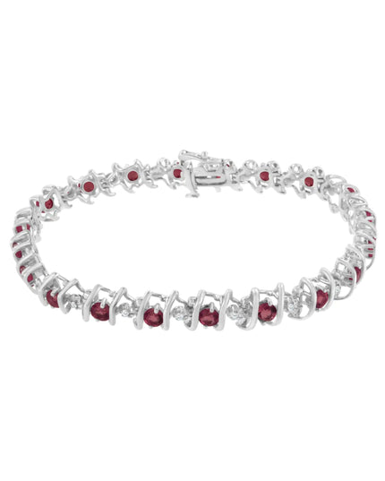 .925 Sterling Silver Lab-Grown Birthstone and 1/6 Cttw Round Diamond Tennis Bracelet (H-I Color, I1-I2 Clarity)