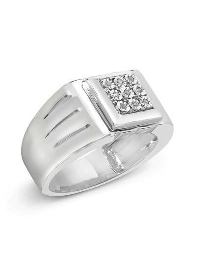 .925 Sterling Silver Diamond Accent Miracle-Set 9 Stone Ridged Band Gentlemen's Fashion Ring (I-J Color, I3 Clarity) - Size 10