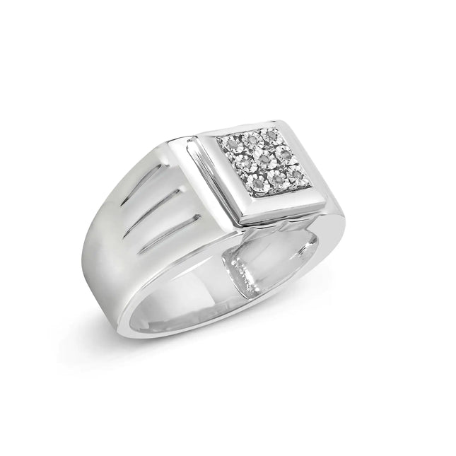 .925 Sterling Silver Diamond Accent Miracle-Set 9 Stone Ridged Band Gentlemen's Fashion Ring (I-J Color, I3 Clarity) - Size 10