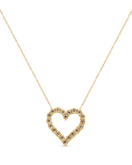 10K Yellow Gold Flashed .925 Sterling Silver 1/2 Cttw Champagne Diamond Miracle Plate Heart Pendant Necklace (K-L Color, I1-I2 Clarity) - 18"