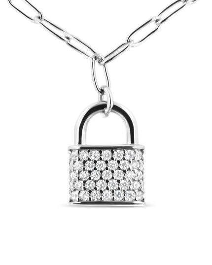 .925 Sterling Silver 1/4 Cttw Diamond Lock Pendant Necklace with Paperclip Chain (H-I Color, SI2-I1 Clarity)
