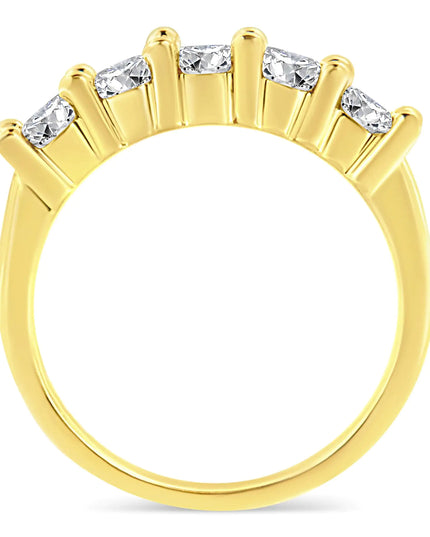 14K Yellow Gold Plated .925 Sterling Silver 1.0 Cttw Shared Prong-set Round Diamond 5 Stone Band Ring (J-K Color, I1-I2 Clarity)