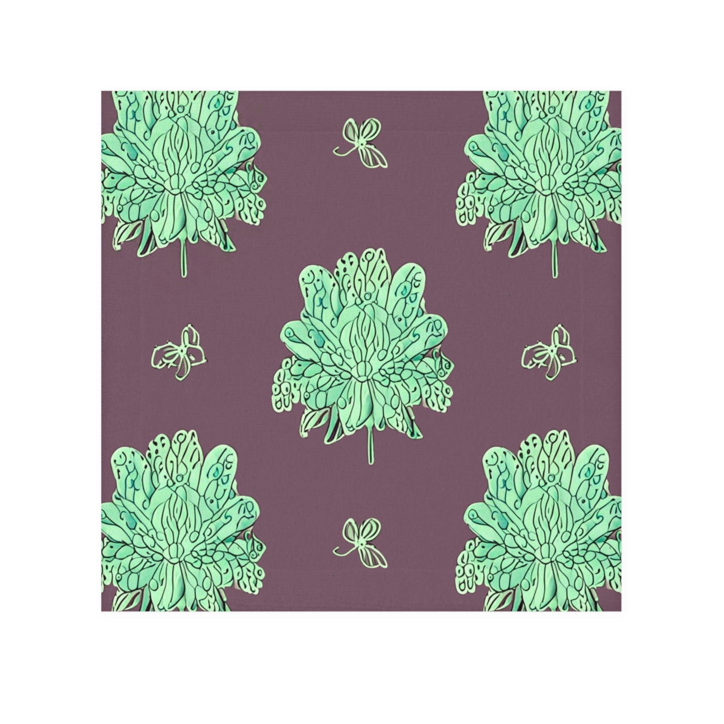 Mint Green Floral Butterflies Face Towel, 13" x 13"