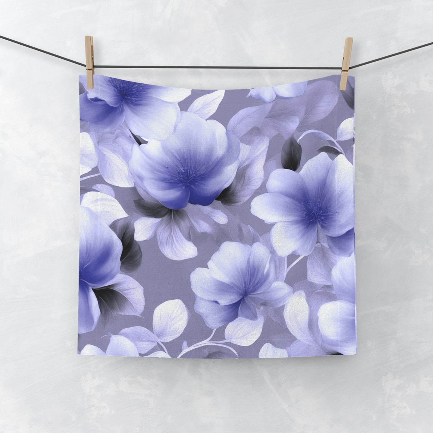 Indigo Blossom Floral Bunch Face Towel, 13" x 13"