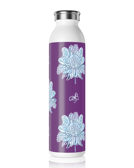 Blue Floral Butterflies Slim Water Bottle, 20 oz White