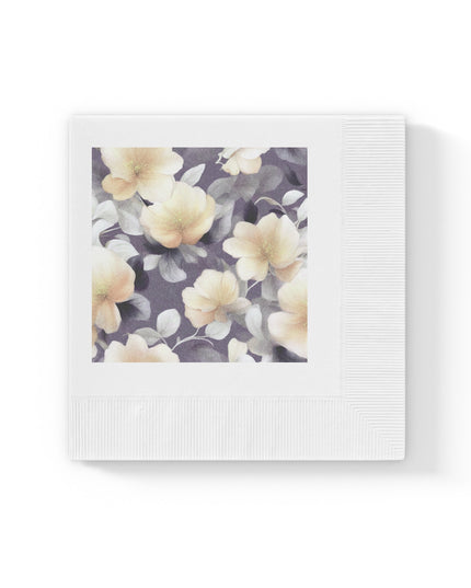 White Blush Floral Bunch White Coined Napkins, 4.8" x 4.8"