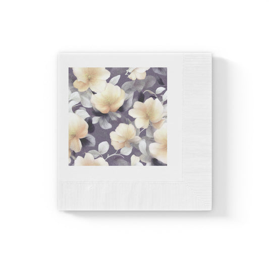 White Blush Floral Bunch White Coined Napkins, 4.8" x 4.8"