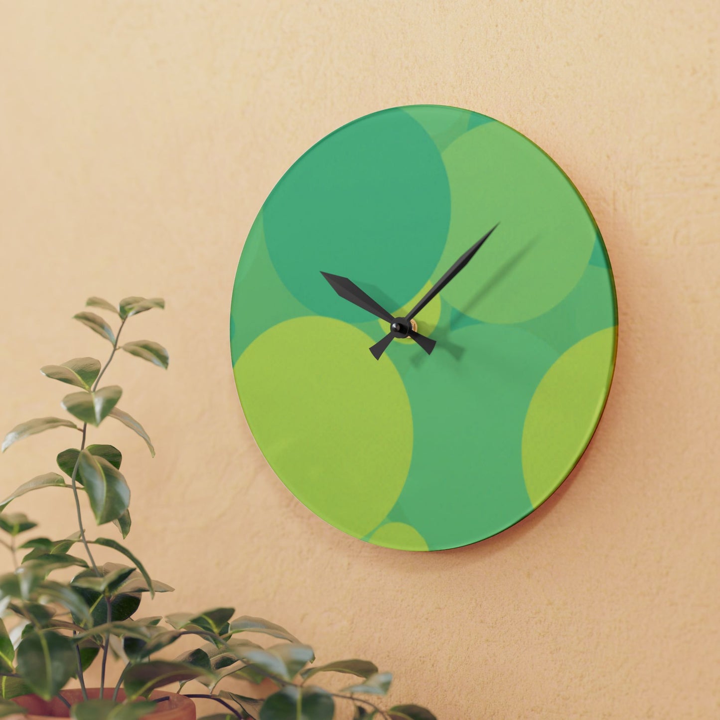 Pastel Green Patches Acrylic Wall Clock, Round or Square, 10.75" x 10.75"