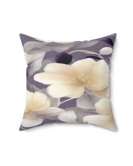 White Blush Floral Bunch Faux Suede Square Pillow, 16" x 16"