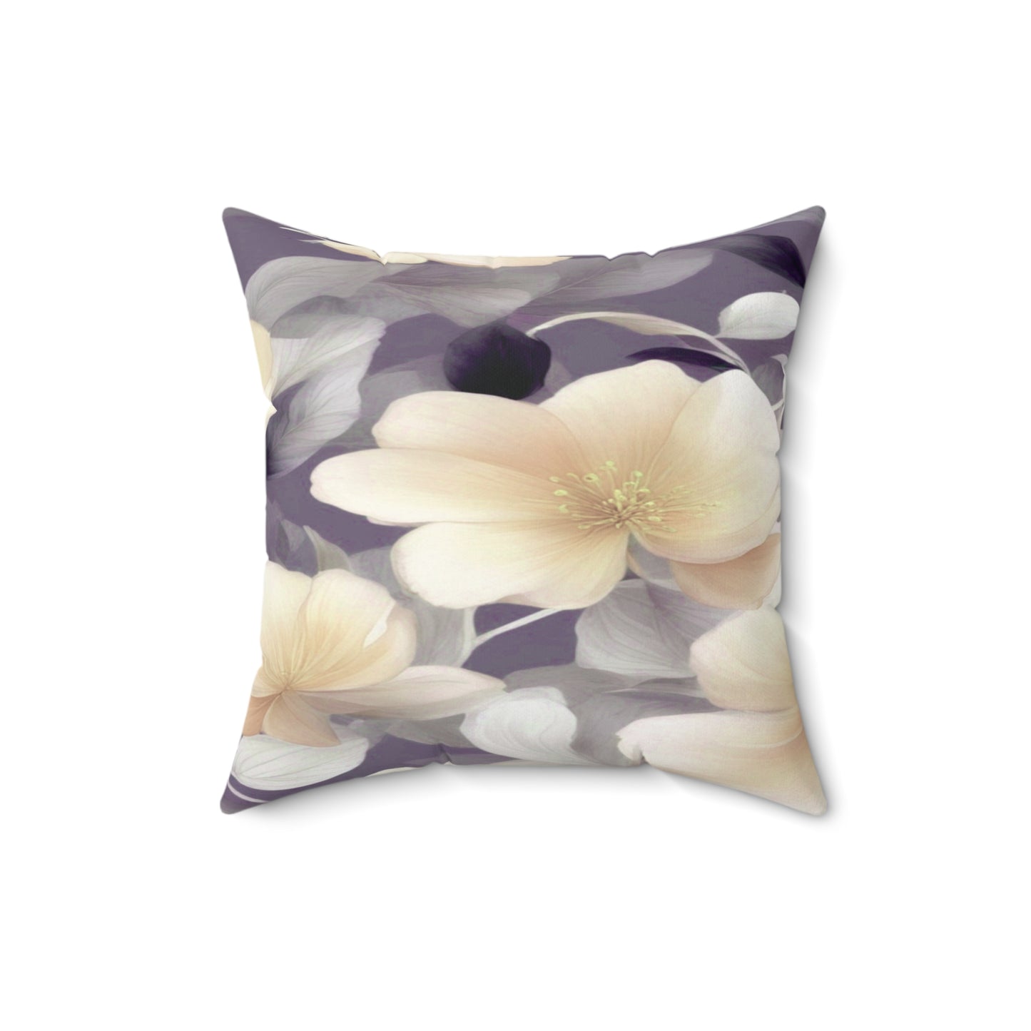 White Blush Floral Bunch Faux Suede Square Pillow, 16" x 16"