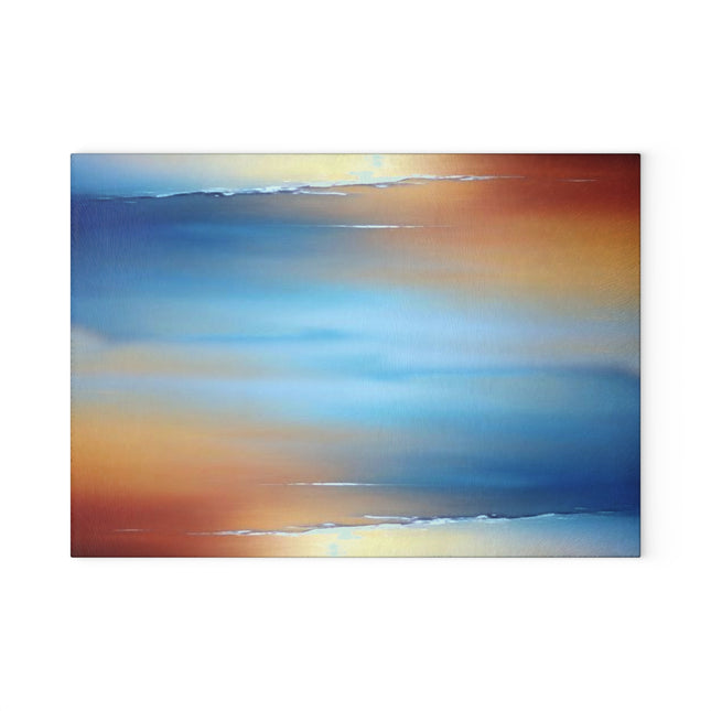 Blue Sea Red Orange Fog 8" x 11" Glass Cutting Board