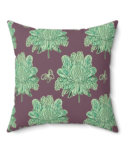 Mint Green Floral Butterflies 20" x 20" Faux Suede Square Pillow