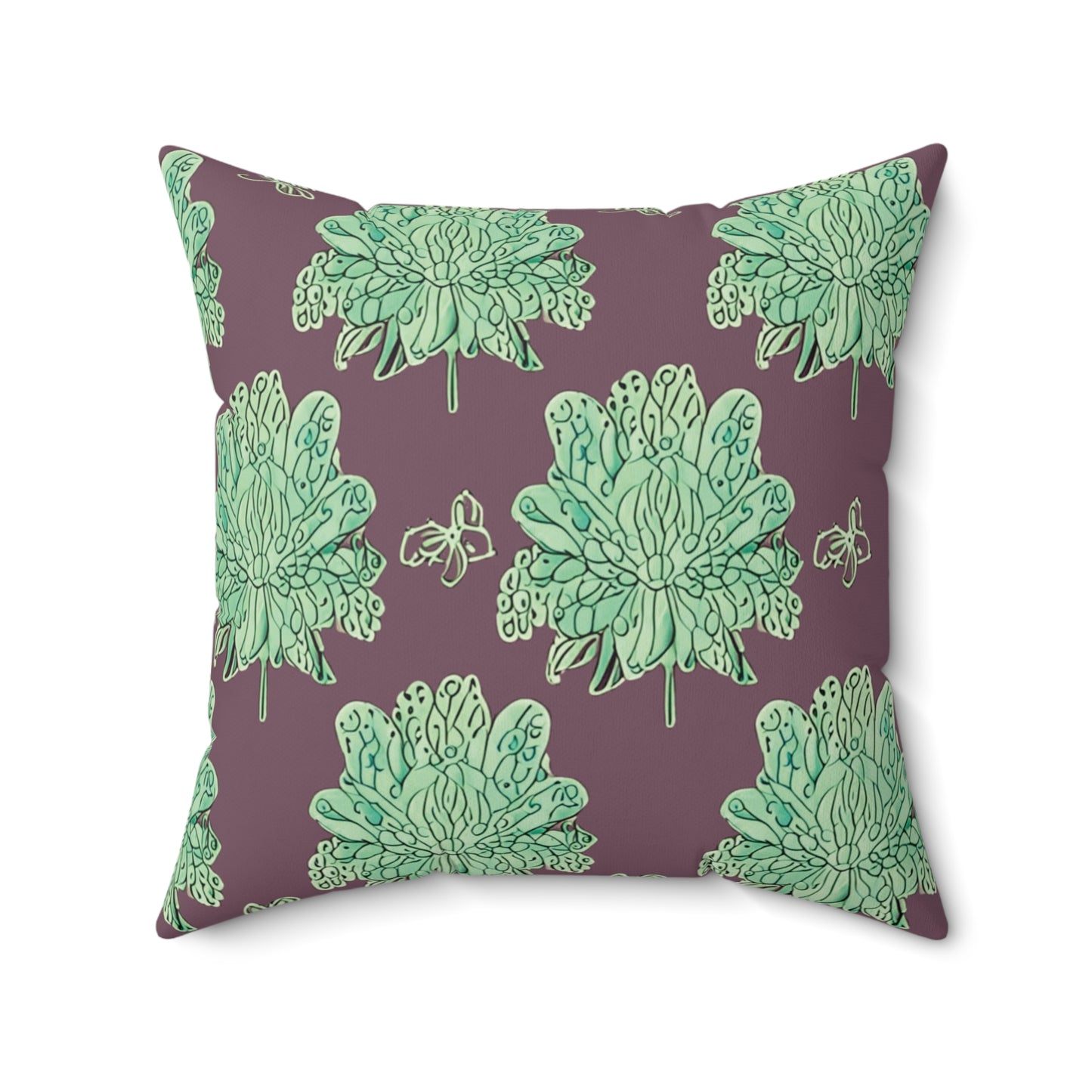 Mint Green Floral Butterflies 20" x 20" Faux Suede Square Pillow