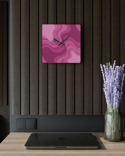 PInky Mauve Wavey 10.75" x 10.75" Round or Square Acrylic Wall Clock