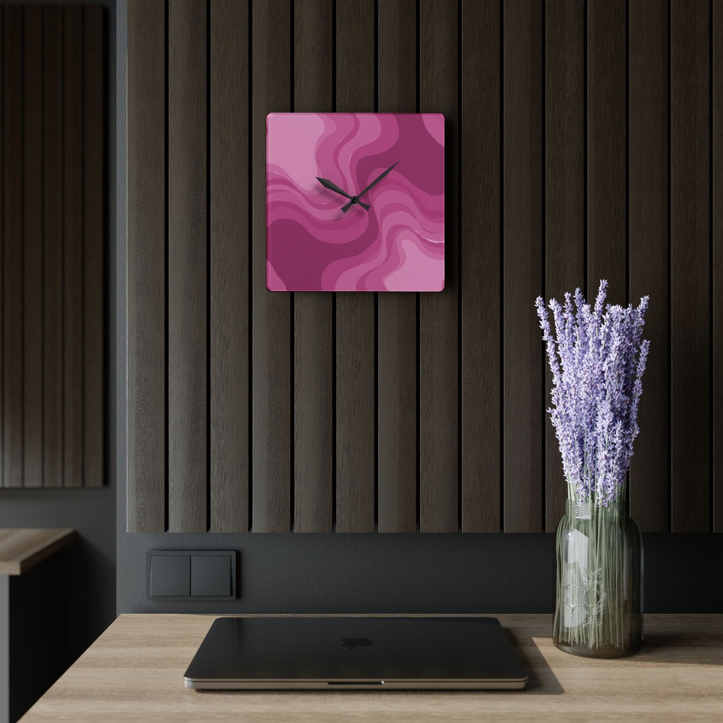 PInky Mauve Wavey 10.75" x 10.75" Round or Square Acrylic Wall Clock