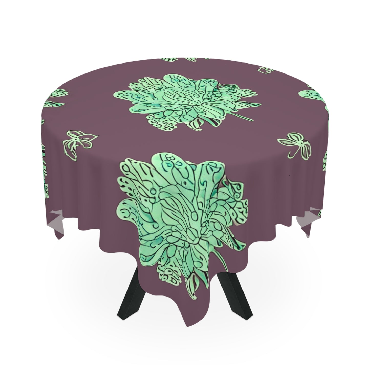 Mint Green Floral Butterflies Tablecloth, 55" x 55"