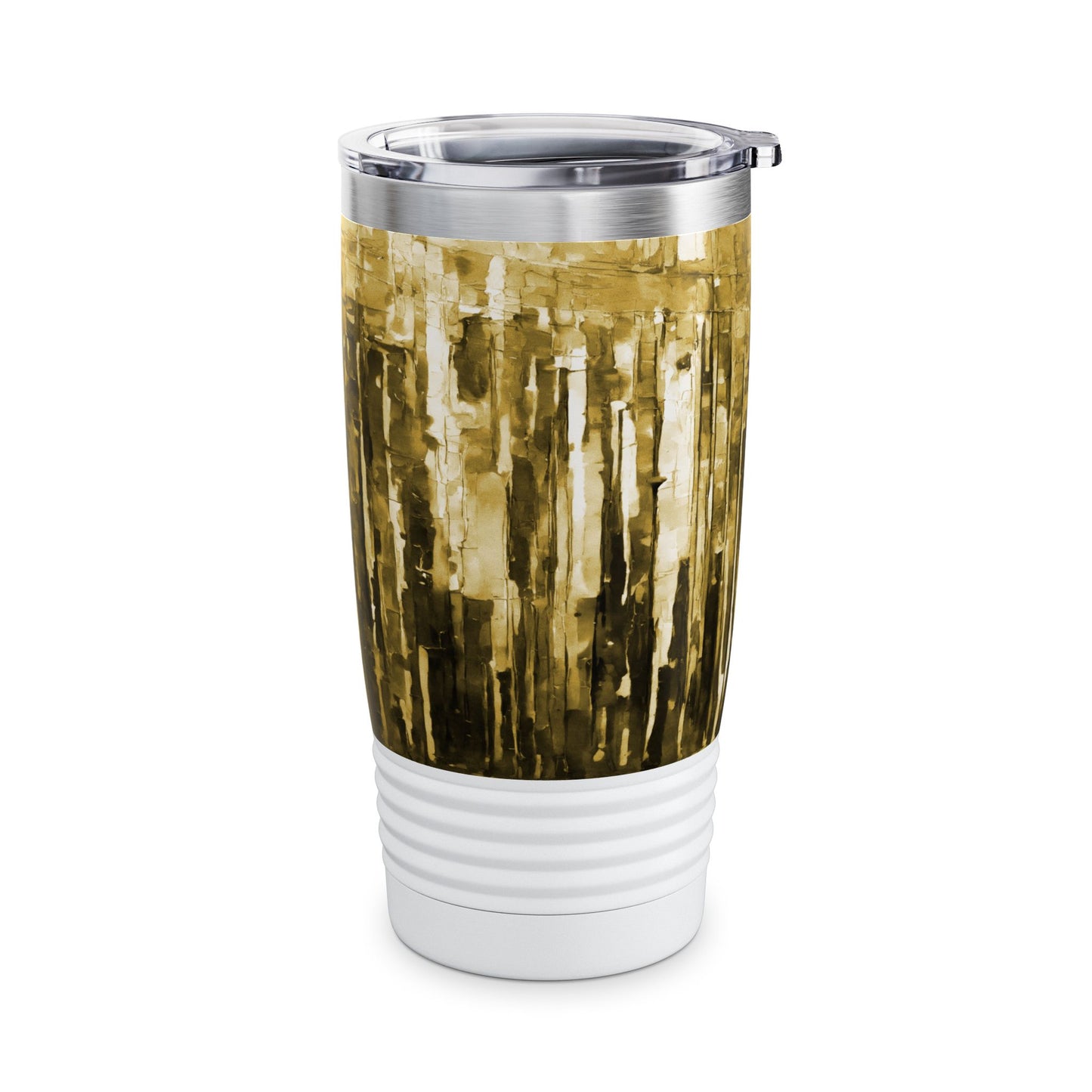 Striped Light Brown Ringneck Tumbler, 20oz in white, steel and black