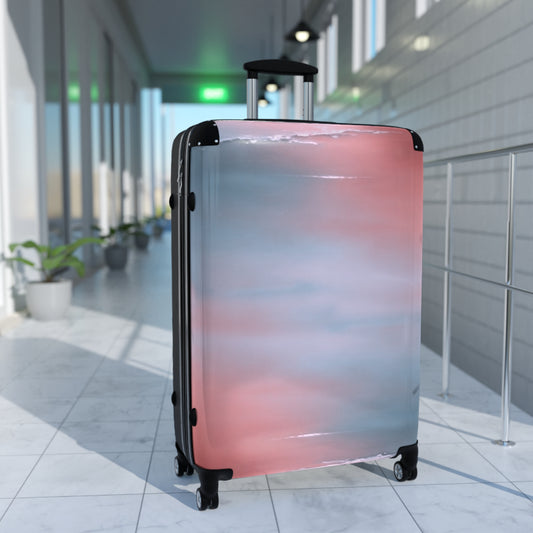 Gray Sea Pink Fog Large Suitcase with built in lock, 4 double-wheels, telescopic handle, and ABS back hard-shell