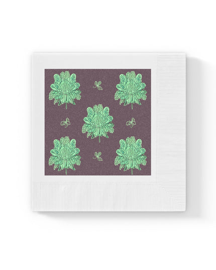 Mint Green Floral Butterflies White Coined Napkins, 6.5" x 6.5"