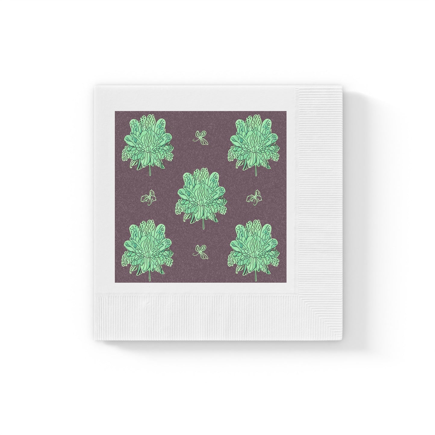 Mint Green Floral Butterflies White Coined Napkins, 6.5" x 6.5"