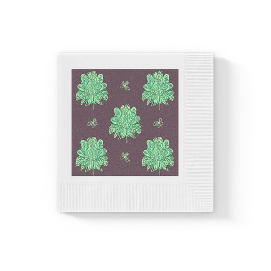 Mint Green Floral Butterflies White Coined Napkins, 6.5" x 6.5"