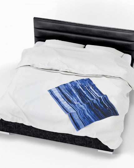 Striped Deep Blue Velveteen Plush Blanket, 30" x 40"