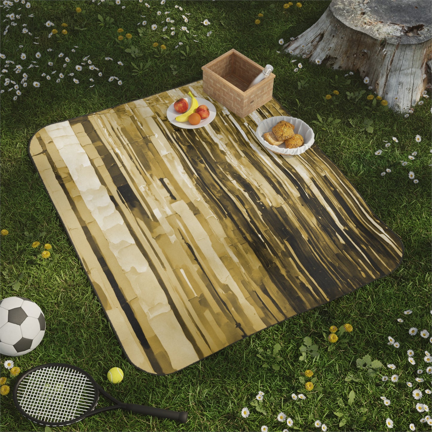 Striped Light Brown 61" × 51" Picnic Blanket