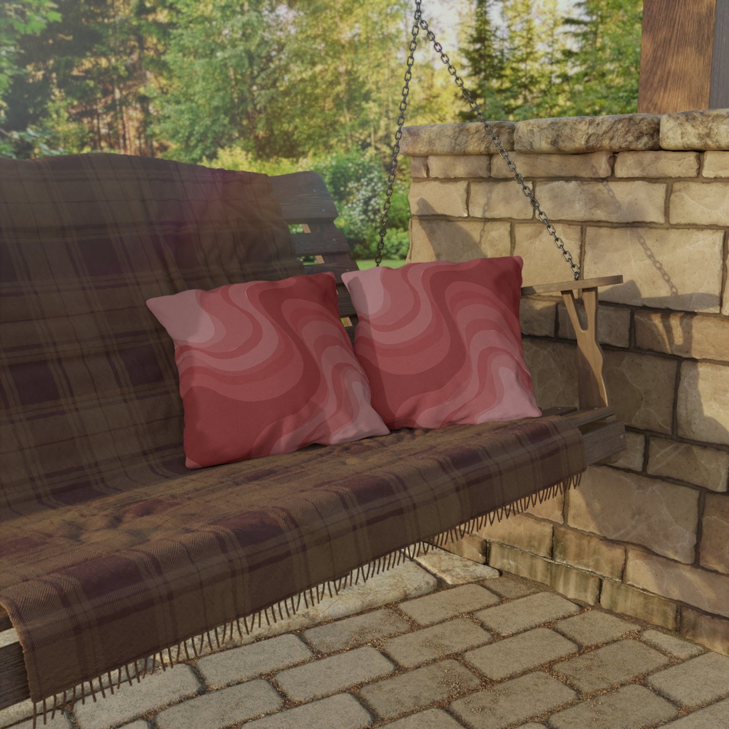 Power Red Wavey 16" x 16" Outdoor Pillow
