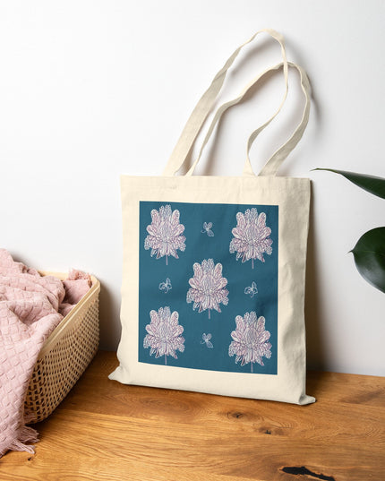 Lavender Floral Butterflies Cotton Canvas Tote Bag