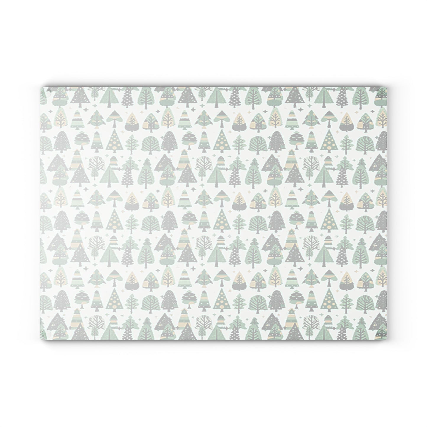 Mini Vintage Green Trees 11" x 15" Glass Cutting Board