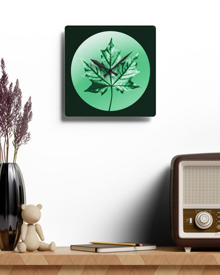 Mint Green Maple Leaf Acrylic Wall Clock, Round or Square, 10.75" x 10.75"